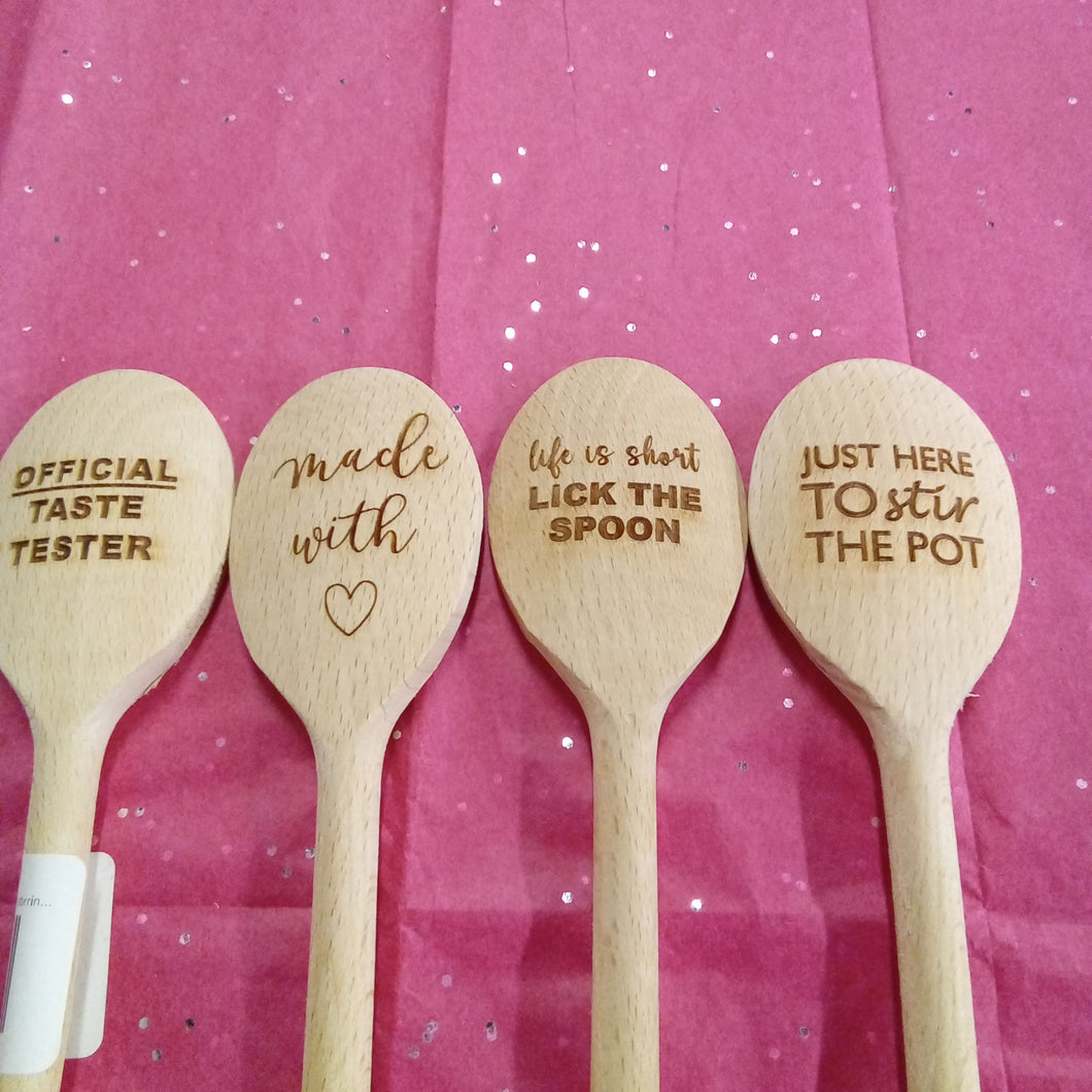 hand burned wood stirring spoon