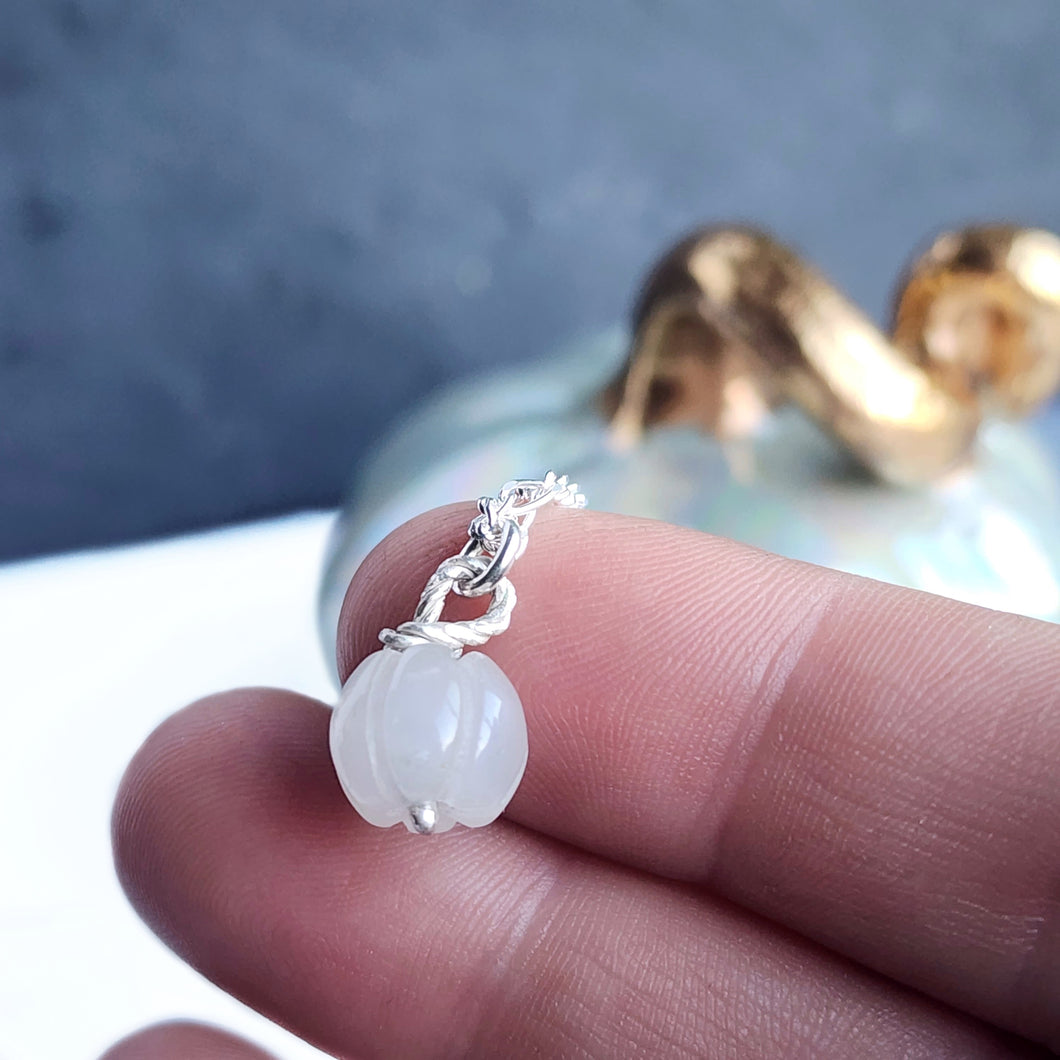 Micro white quartz gemstone sterling silver pumpkin necklace