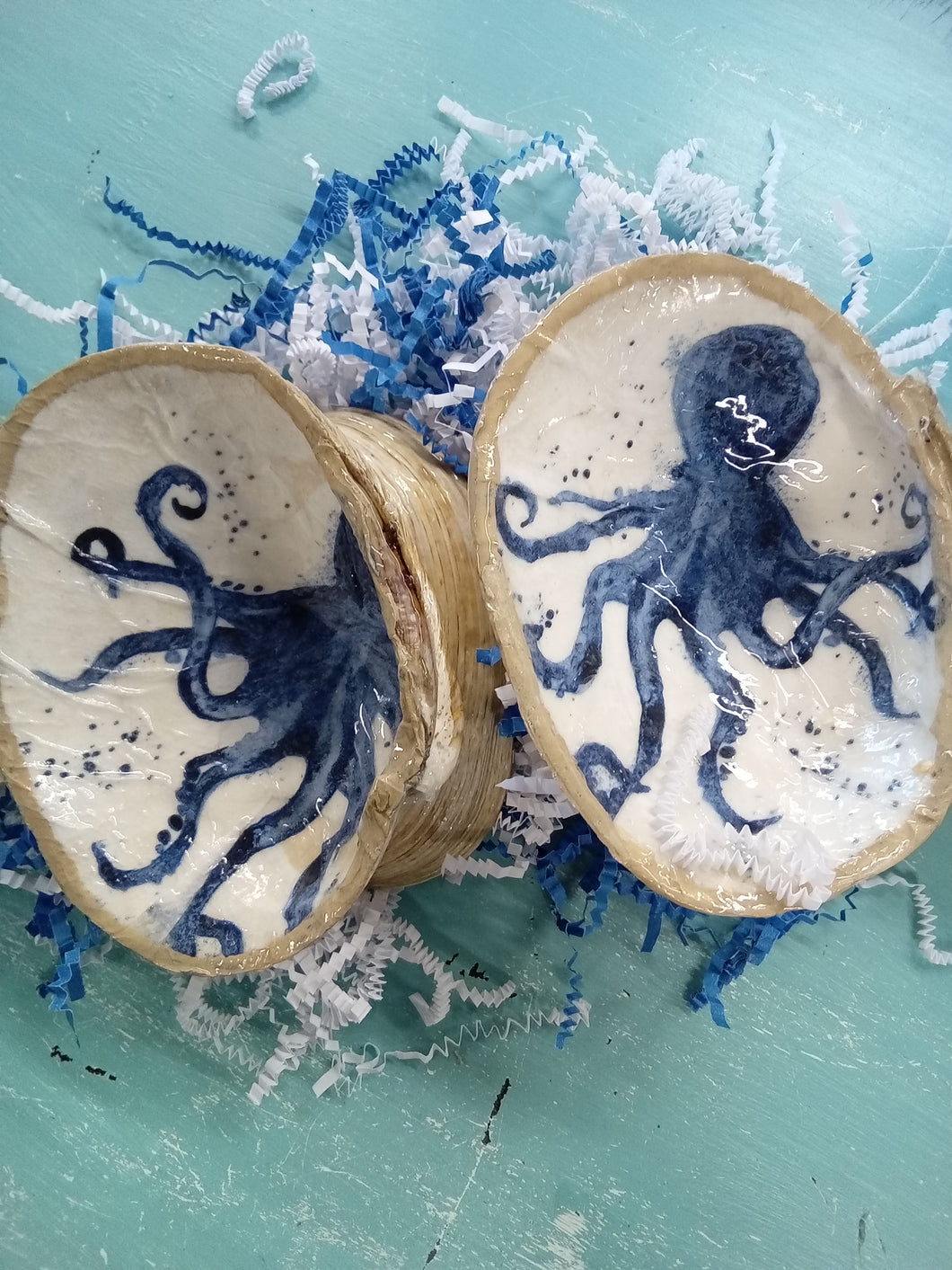 Blue Octopus on Clamshell Pedestal