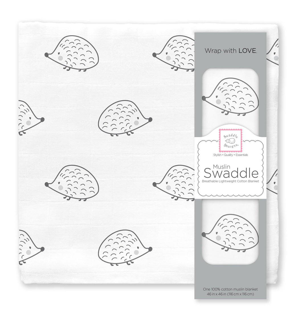 Hedgehog Soft Black Muslin Swaddle Blanket, Premium Cotton