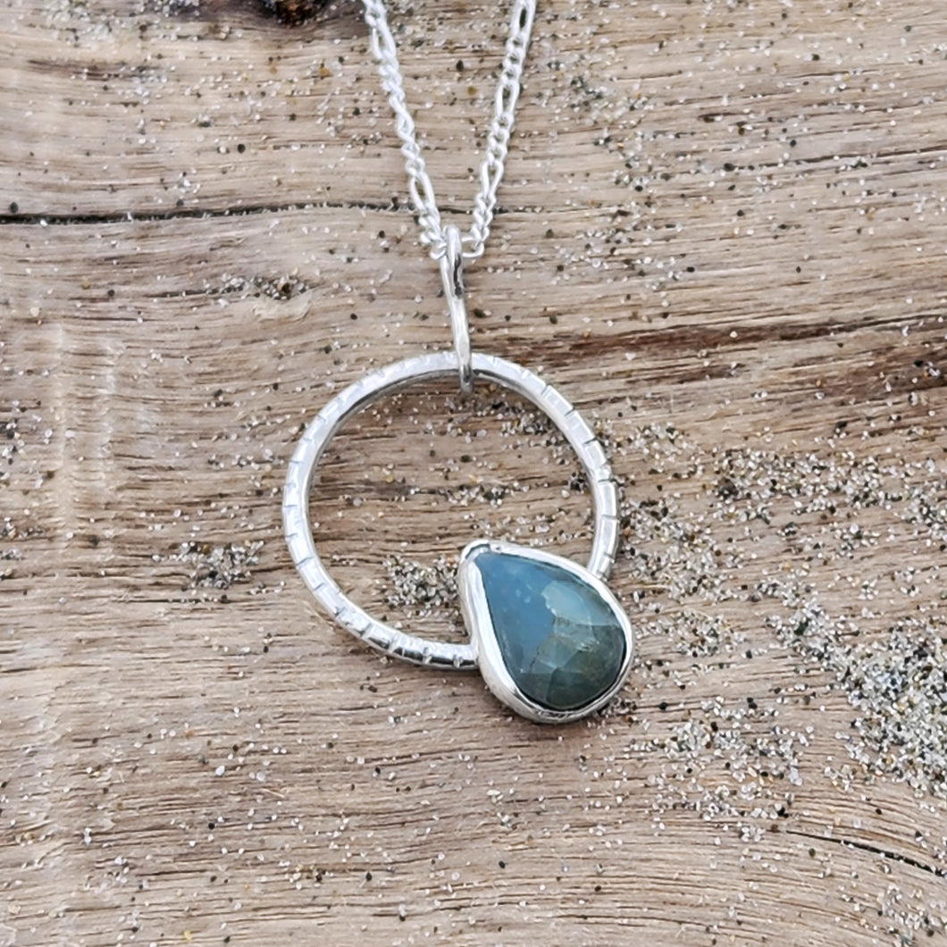 Sterling silver and aquamarine angled drop necklace